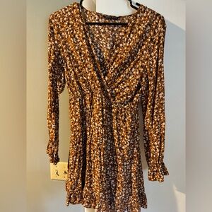 Brown floral wrap dress size medium